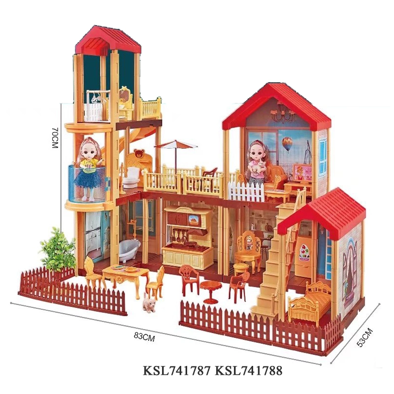 Factory Direct Sales Princess DIY Big Size Doll House Toys Girls Dream Family Furnitures Set Toy with Barbie Dolls and Light Exquisite Doll House