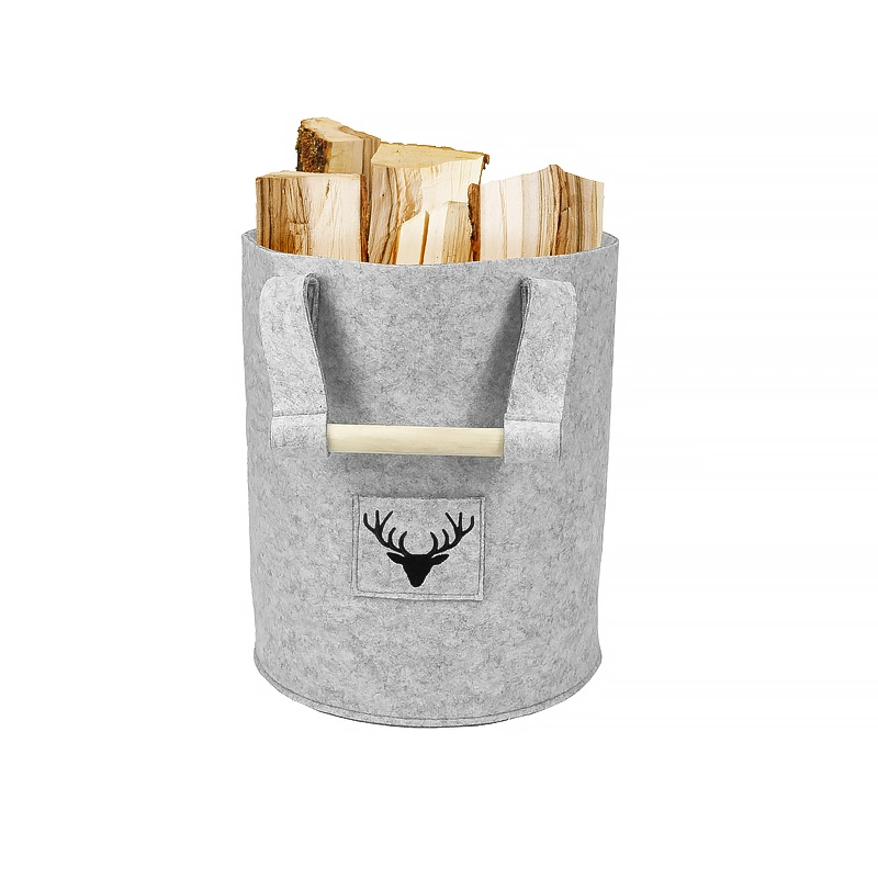 Custom Logo Home Storage Laundry Basket Clothes Kids Toys Felt Cloth Organizer with Wood Handle