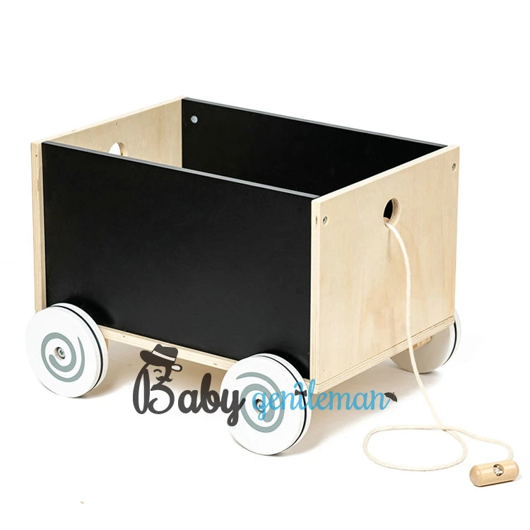 High Quality Kids Toys Organizer Wooden Cart Storage Box with Pull Rope Z08350c